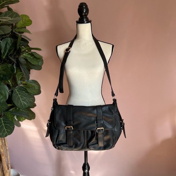 MMS Design Studio Handbags - MMS Large Crossbody Messenger Bag with Gold Accents